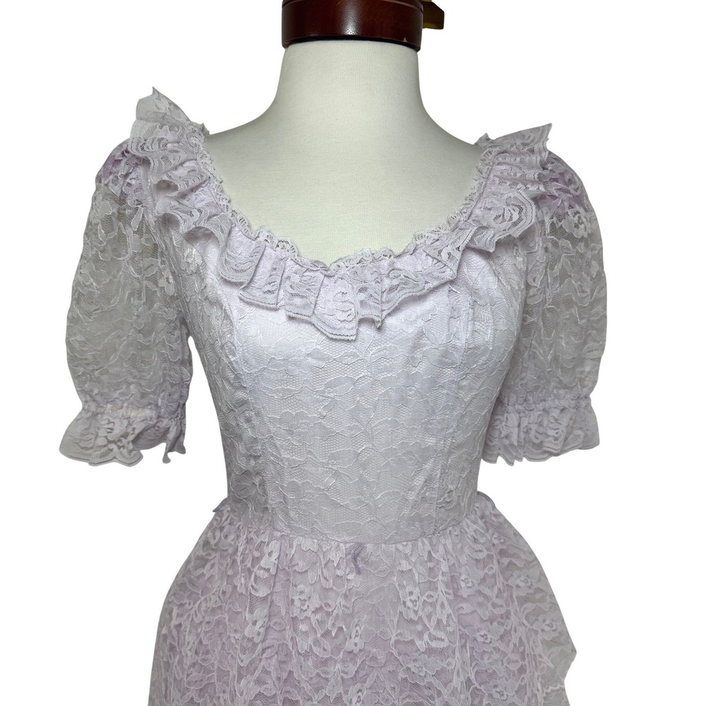 Vintage ILGWU Pink Lace Prairie Dress Made USA Coquette Fairycore Cottage 5 - Picture 2 of 16